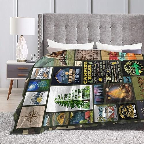 Miniatura 3 de Manta de campamento para cámper, suave y acogedora manta de forro polar de aventura de bosque y bosque, manta decorativa para todas las estaciones,