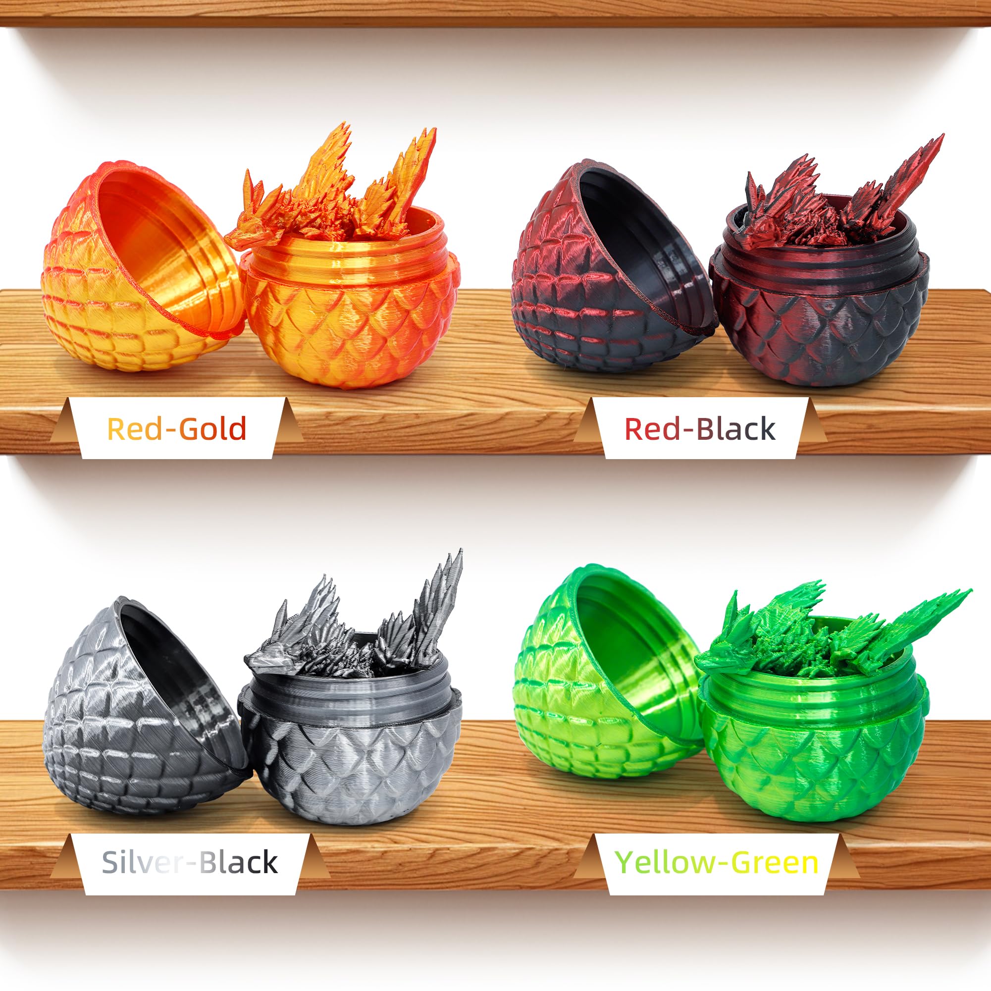 Flavery 4 Pack 3D Printed Dragon Egg, Small Scale Egg with Wings Dragon Inside, 3D Printed Fidget Toys - Image 3