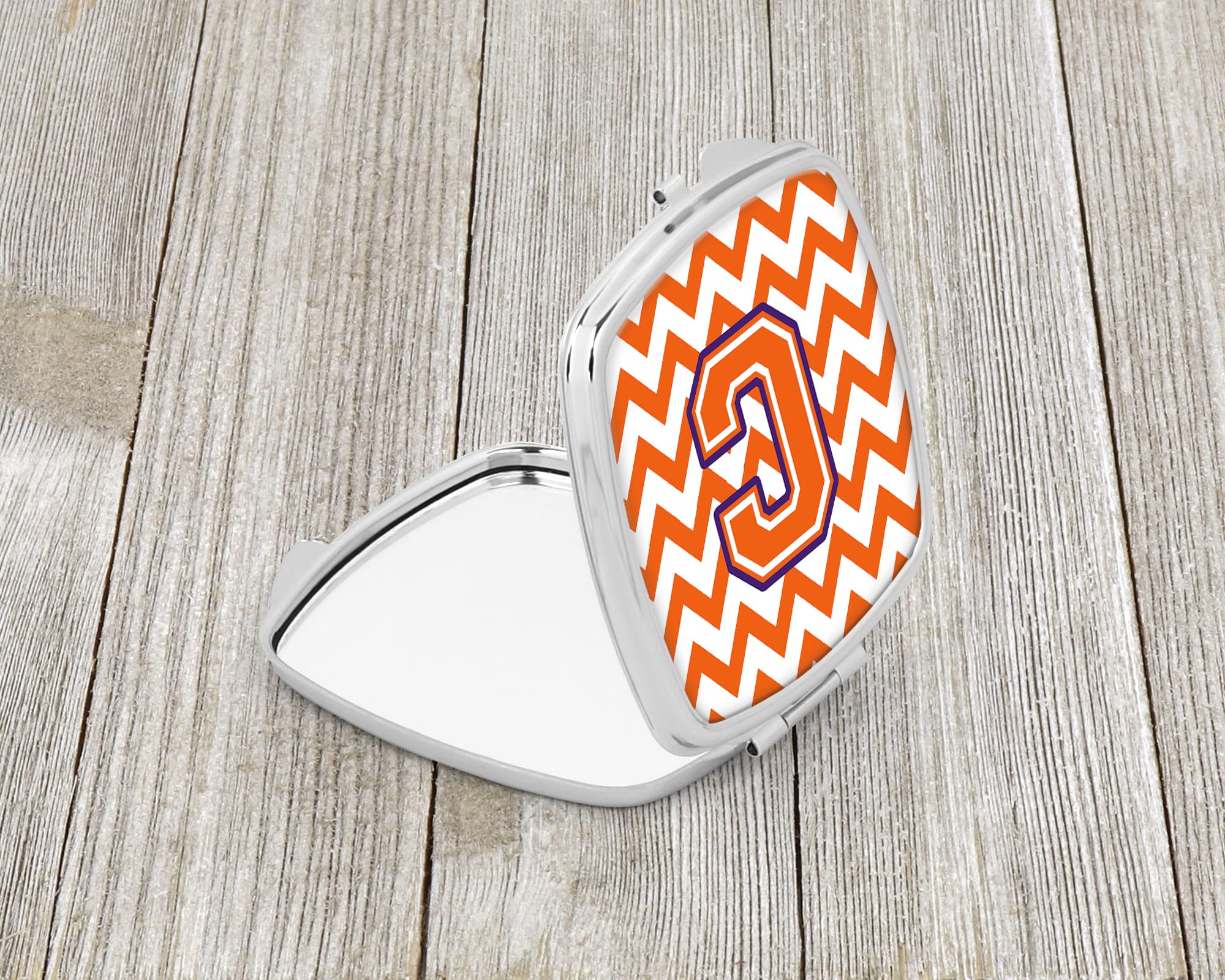 Caroline's Treasures CJ1062-CSCM Letter C Chevron Orange and Regalia Compact Mirror Decorative Travel Makeup Mirror for Women Girls Gifts Pocket Makeup Mirror Folding Handheld