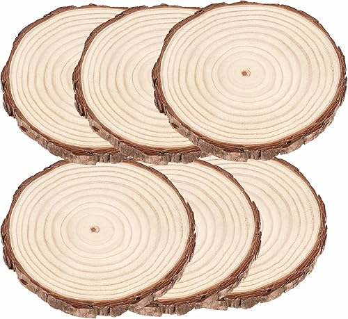 6 piezas de rebanadas de madera natural de 8 a 9 pulgadas, círculo de madera sin terminar de 20 a 9.1 in con corteza de árbol, centros de mesa