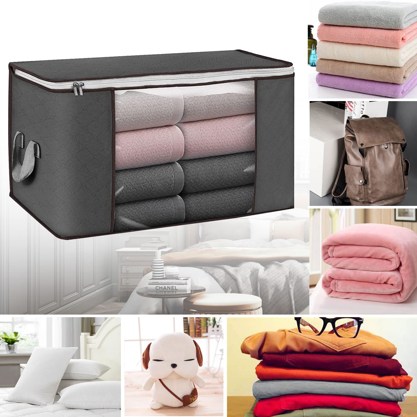 JMIATRY Confezione da 6 contenitori sotto il letto con coperchio, grandi borse sotto il letto con manici e cerniere, vestiti, trapunte e coperte