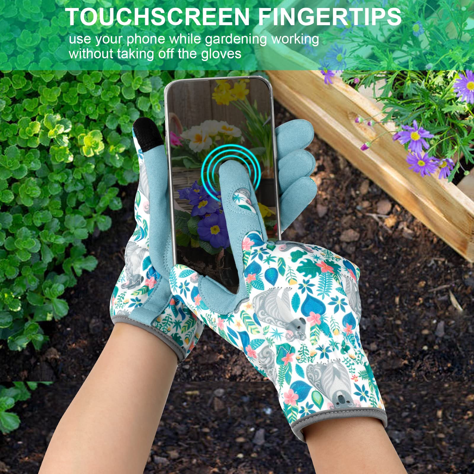 Gartenhandschuhe aus Leder für Damen, Gartenhandschuhe, dornensicher, Touchscreen-Design, strapazierfähig, Geschenk für den Hof