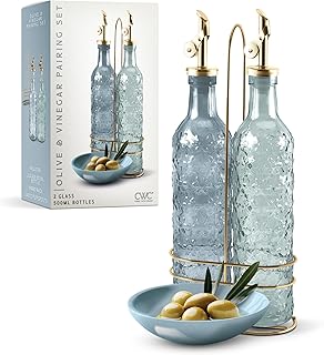 COOK WITH COLOR Glass Olive Oil Bottle Dispenser - 2 Pack- 17oz Oil and Vinegar Cruet - Olive Oil Carafe Decanter for Kitchen