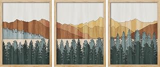 SIGNWIN Framed Green Pine Tree Wall Art, Set of 3 Mountain Range Valley Wall Decor Prints, Nature Wilderness Wall Décor for Living Room, Bedroom - 12"x16" Natural