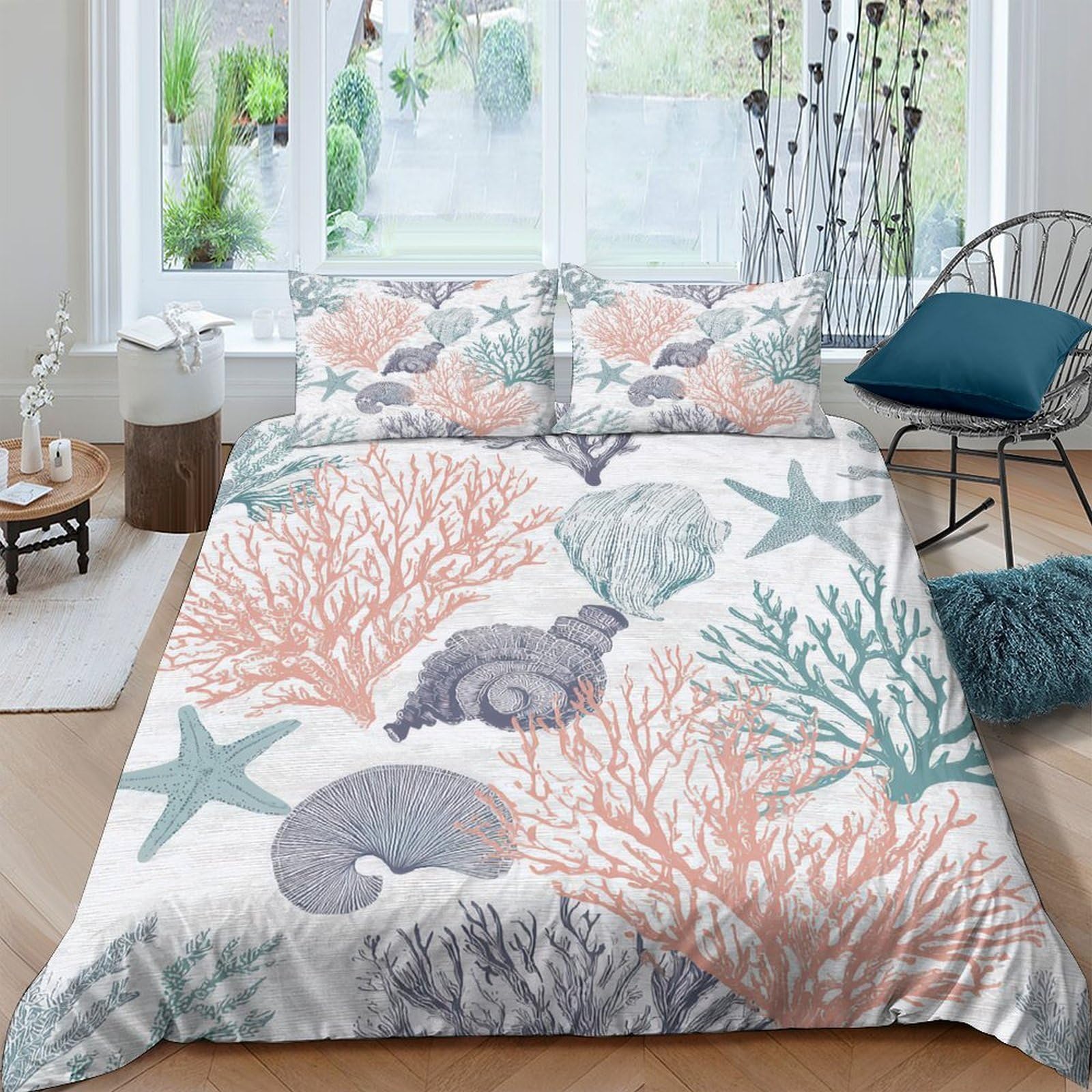 Ctjqhvkz Style-8 3D Printed Coral Reef Fitted Sheet Microfiber Soft Starfish Mattress Cover For Bedroom Guest Room Easy Care Decor Single（135X200cm）