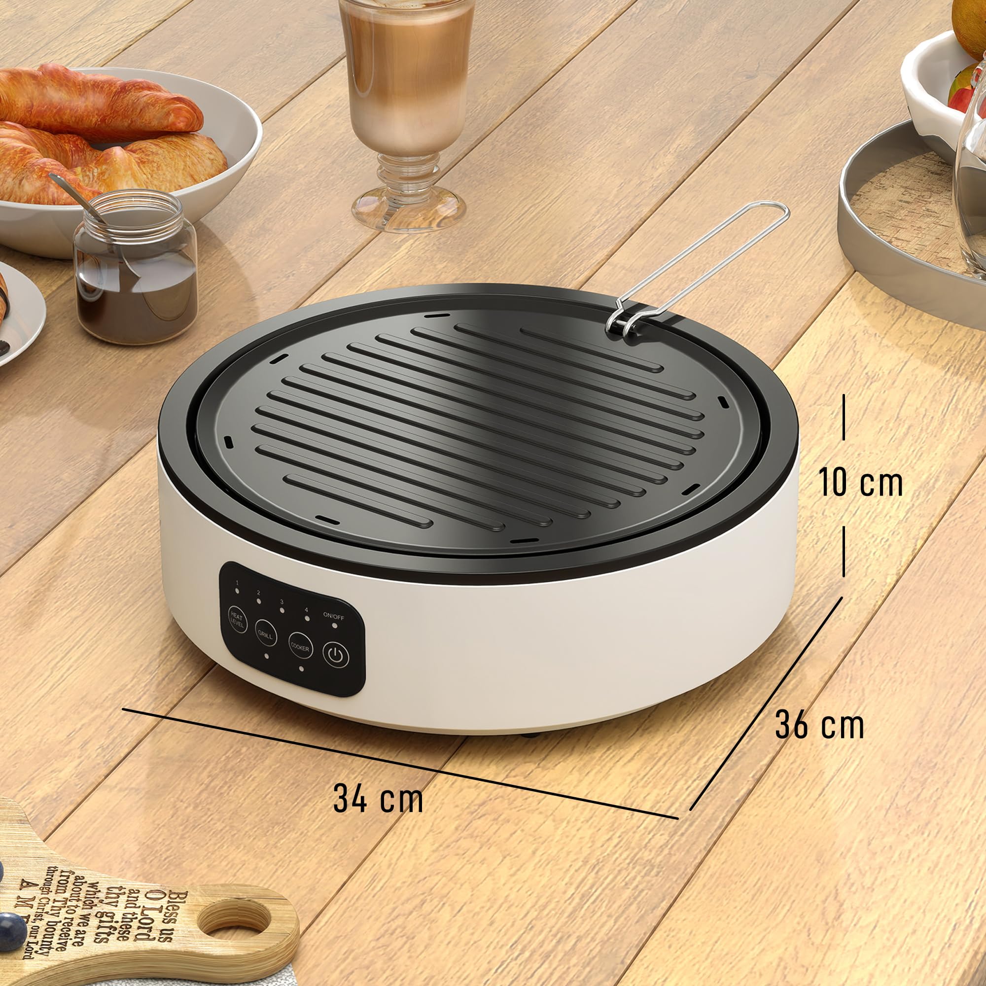 HOMCOM Plaque de cuisson et de gril 2 en 1 vitrocéramique, 2000 W, blanc | 4 niveaux de puissance, affichage LED, bac récupérateur graisse, chauffage infrarouge, tous types de casseroles