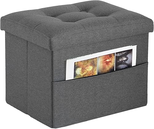 Miniatura 1 de ALASDO Reposapiés otomano de almacenamiento otomano con bolsillo lateral plegable con Srorage pequeño otomano para sala de estar, estudio,