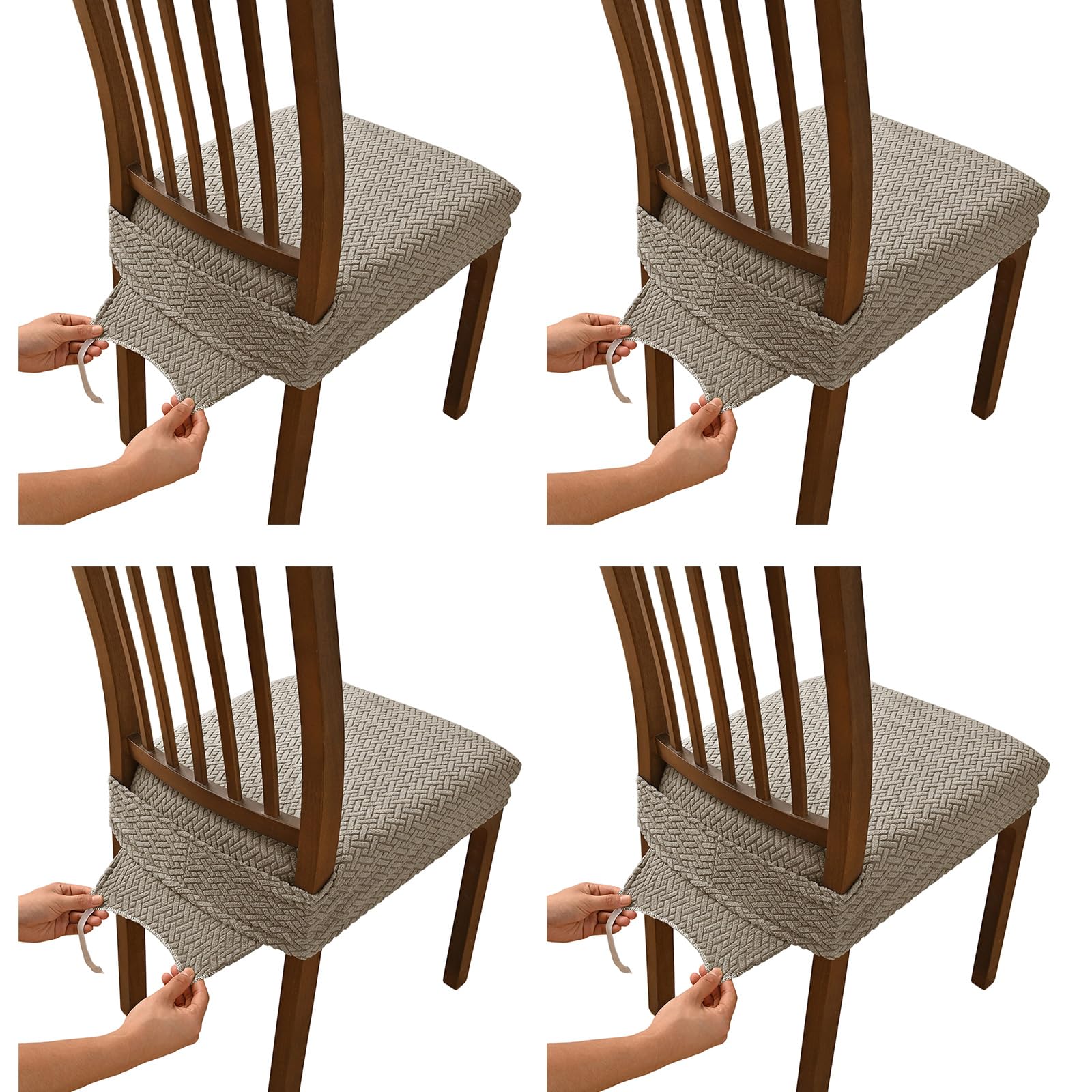 Carotoe Khaki Of 4 Stretch Patterned Chair Seat Cover Washable Stretch Seat Slipcover For Kitchen Dining Room Chair Cover Elastic Covers