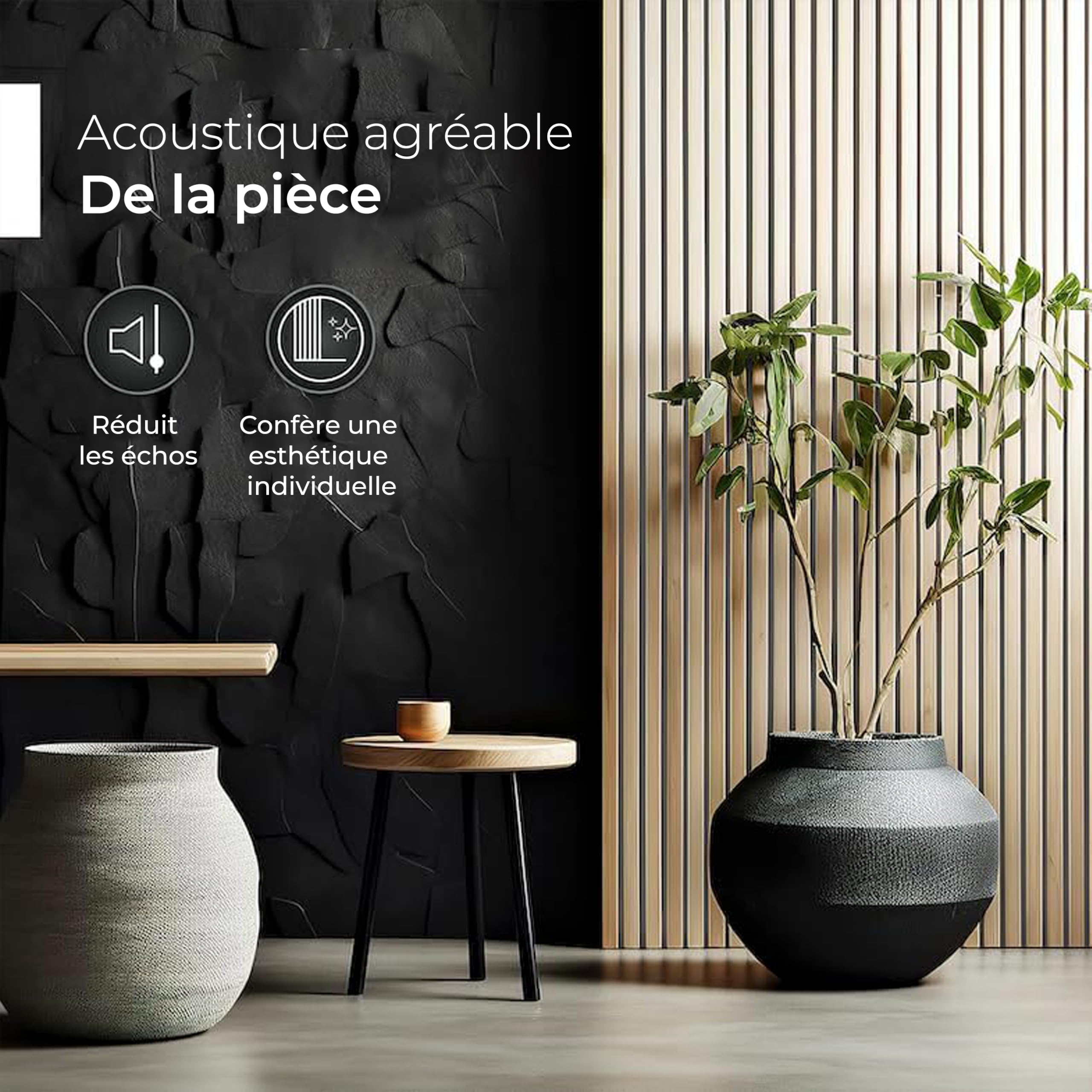 Panneaux Acoustiques en Bois | 4 Pièces, chaque 120x60cm | Placage en Bois Véritable (Chêne) & Feutre Acoustique (Gris) | Set de 4 = 2,88m² | Revêtement Mural, Isolation Phonique
