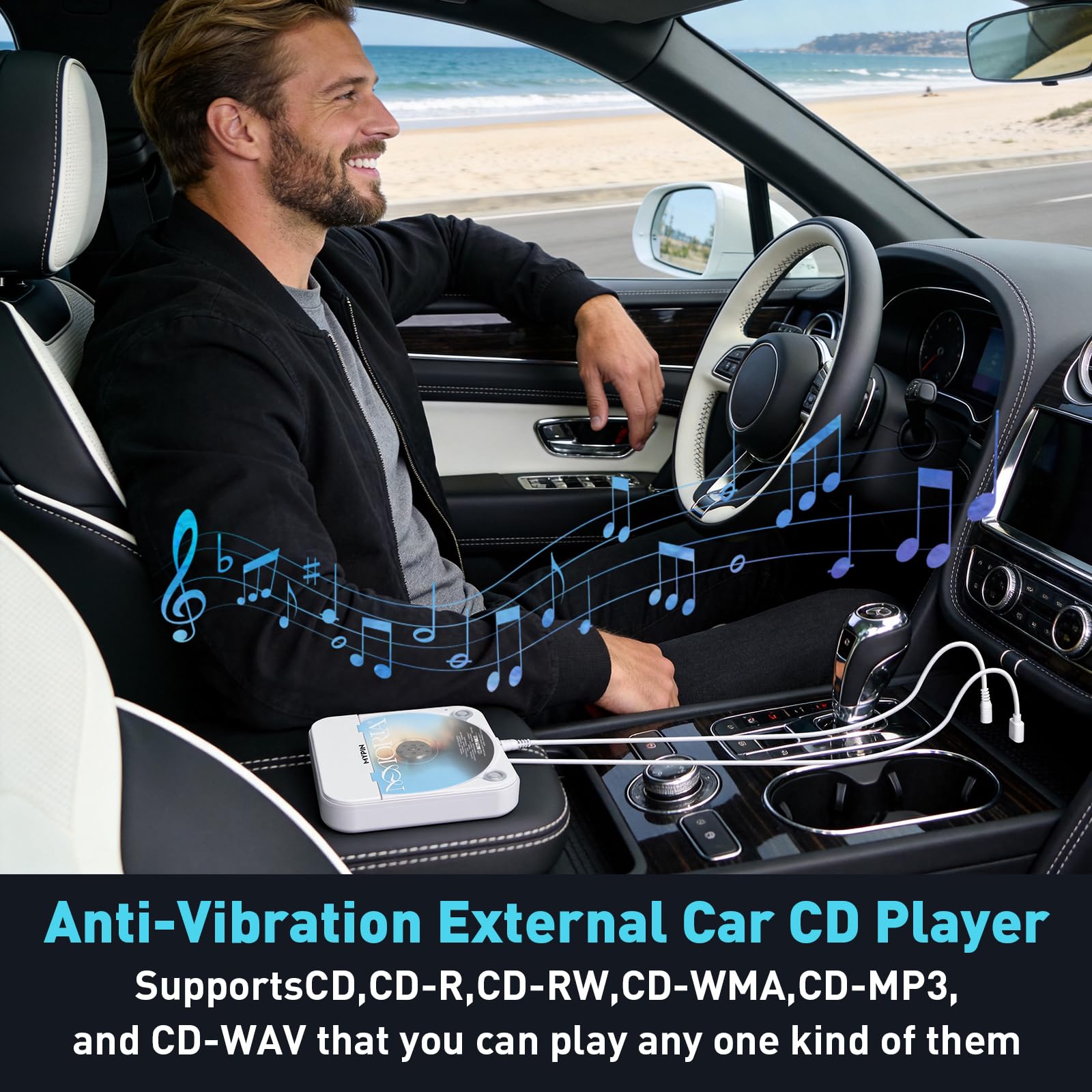 Lecteur CD Portable avec Port USB/AUX, Lecteur CD Externe Compatible avec Autoradio, Ordinateur Portable, Téléviseur, Ordinateur, Universel pour Véhicules, Prend en Charge CD/CD-MP3