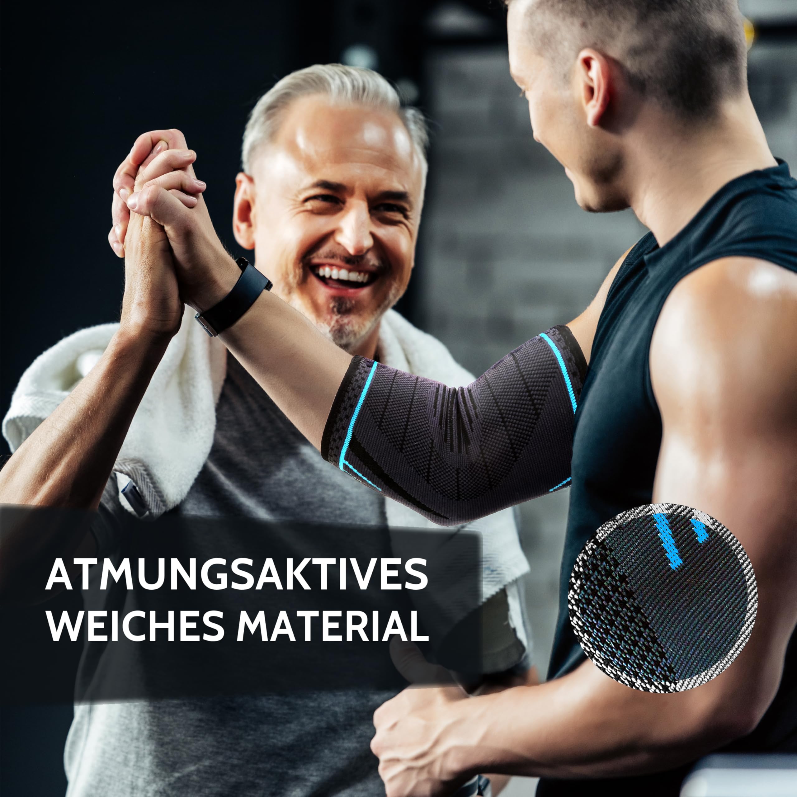 Ellenbogenbandage Upgraded stabilisiert & schützt die Gelenke, rutschfeste Tennisarm Bandage mit Curved-Gel-Pads, geeignet für alle Sportarten wie Tennis, Gewichtheben & Golf (M | Blau)