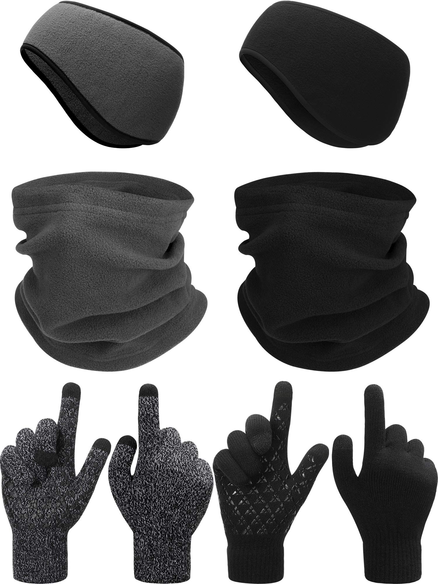 6 Pieces Ear Warmer Headband Warmer Face Mask Fleece Neck Gaiter Touch Screen Winter Knit Gloves for Men and Women