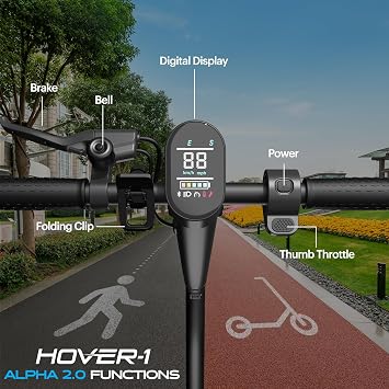 Hover-1 Alpha 2.0 Foldable Electric Scooter with 450W Brushless Motor, 18 mph Max Speed, 10 Air-Filled Tires and 12 Mile Range