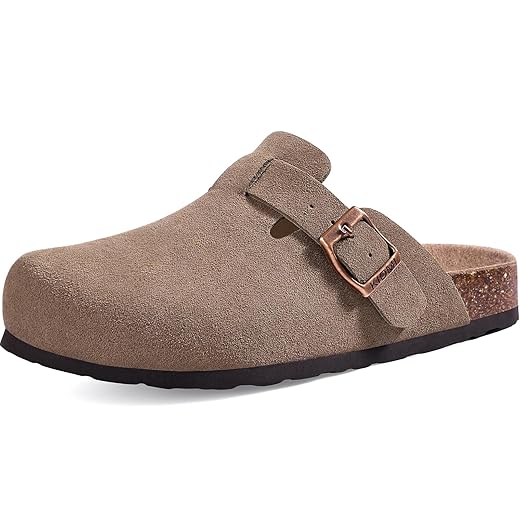 KIDMI Unisex Vegan Suede Clogs Leather Mules Womens Mens Cork Footbed Potato Shoes with Arch Support