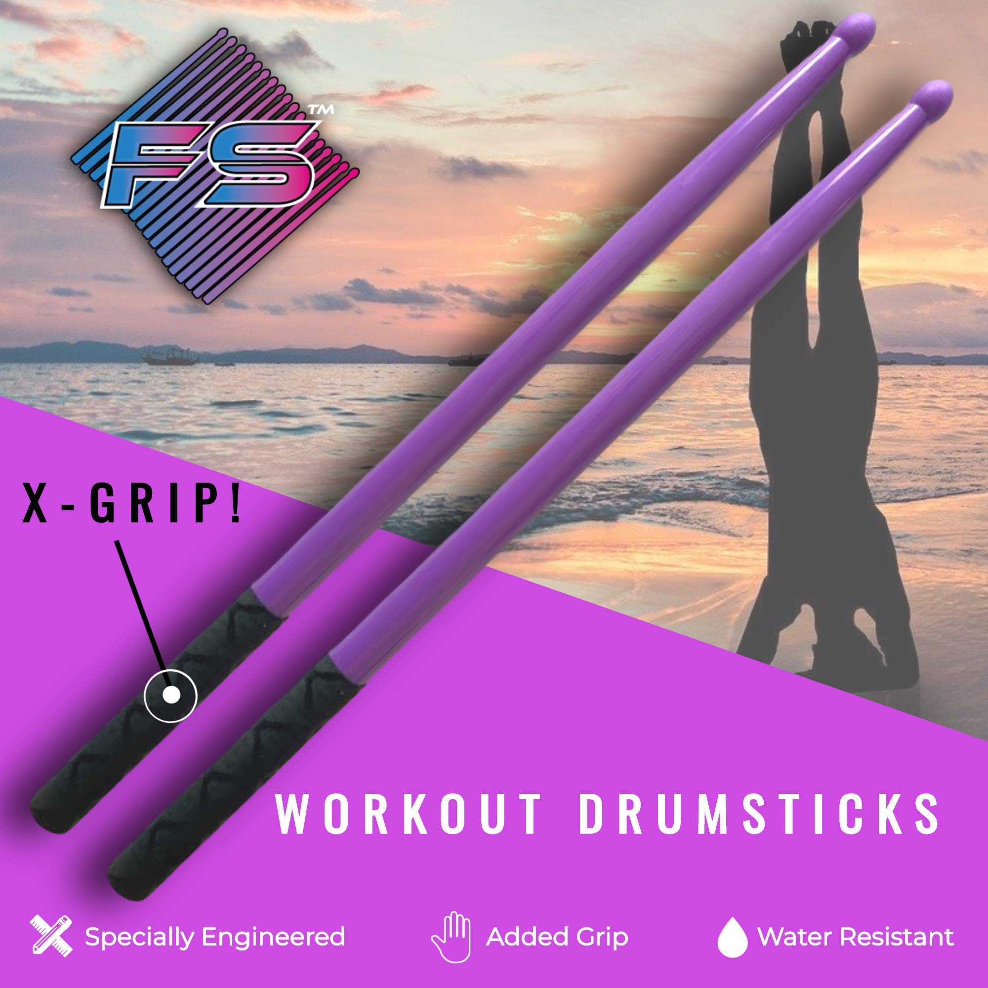 FITSTIX Z POWER GRIPS pałeczki perkusyjne do ćwiczeń fitness i aerobiku, pałeczki perkusyjne, mocna i lekka konstrukcja stanowią zabawny dodatek do każdej rutyny ćwiczeń lub klasy. (FIOLETOWE z POWER