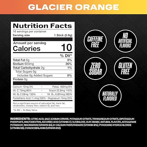Miniatura 2 de Prime Rapid - Palitos de electrolitos en polvo, naranja glaciar, mezcla de bebida de hidratación sin azúcar con vitaminas de sodio, potasio y B, sin