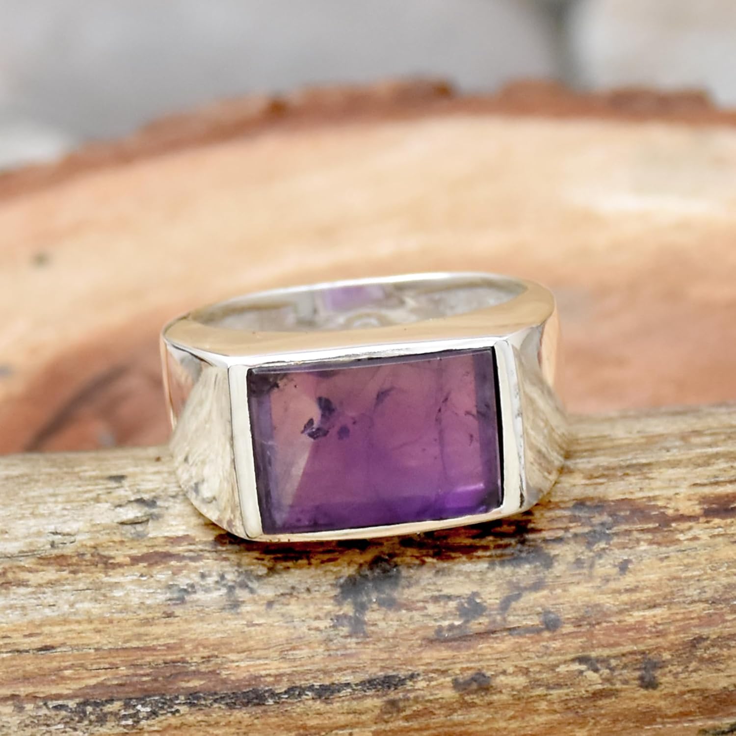 Natural Amethyst Ring, 925 Sterling Silver, Handmade Boho Statement Jewelry