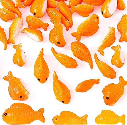 Nuorest 30 figuras de peces de resina, peces miniatura rojos, 0.9 in, 1.1 in, 1.2 in, figuras de peces de colores para decoración de manualidades