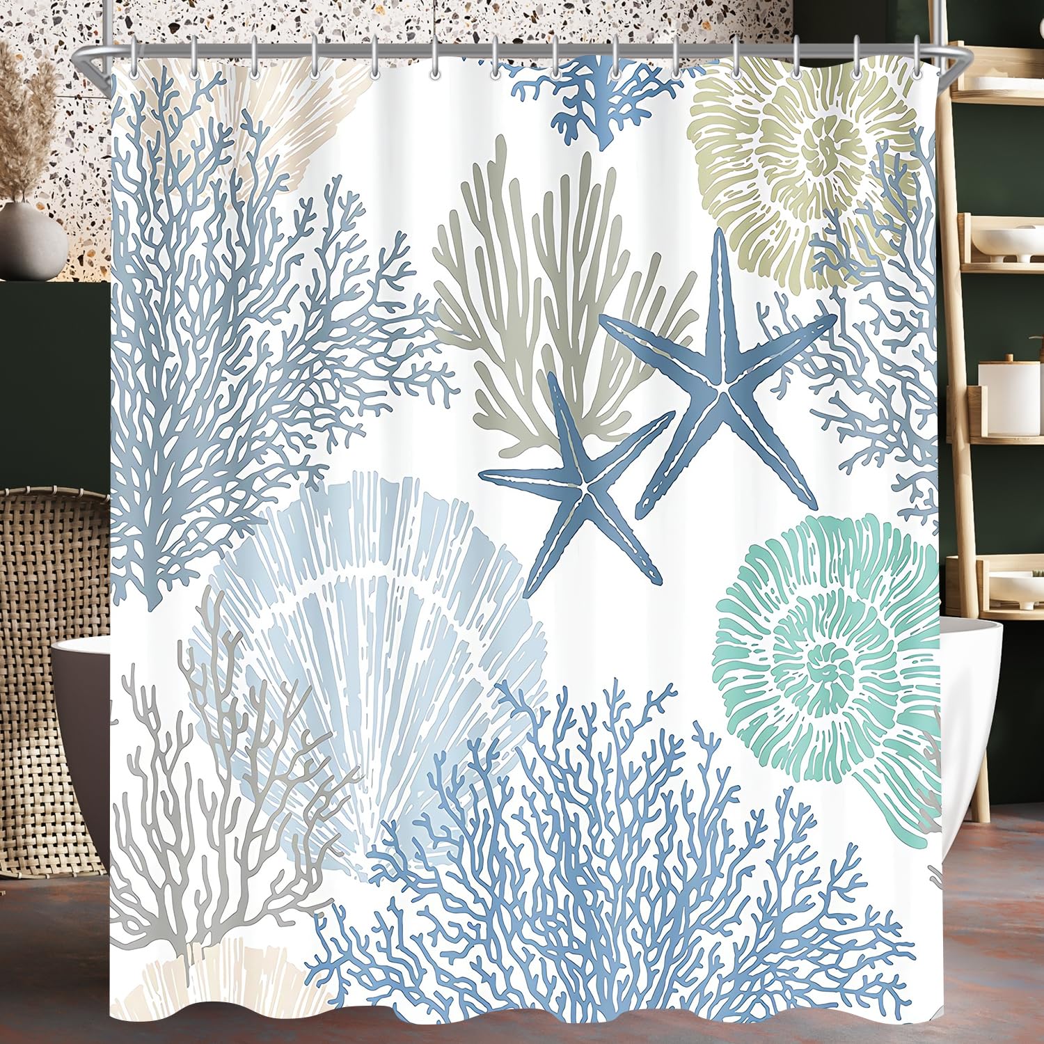 Lerores Shower Curtain, 180 x 180 cm, Underwater Algae Anti-Mould Textile, Weighted Hem Water-Repellent
