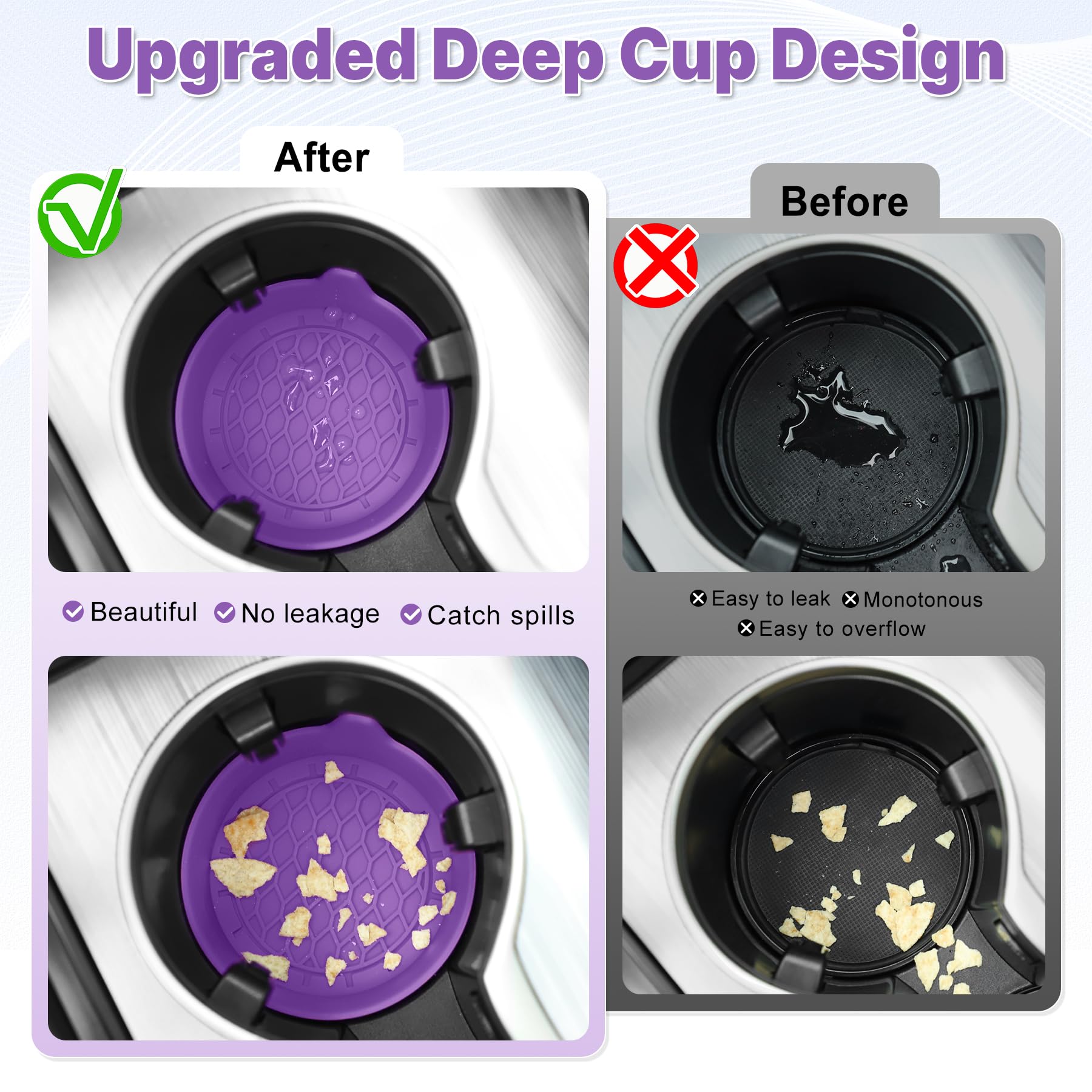 SINGARO Car Cup Holder Coaster, Silicone Cup Holder Insert, Universal Non-Slip Cup Holders, Car Accessories Interior for Women and Man 4 Pack Light Purple view 2