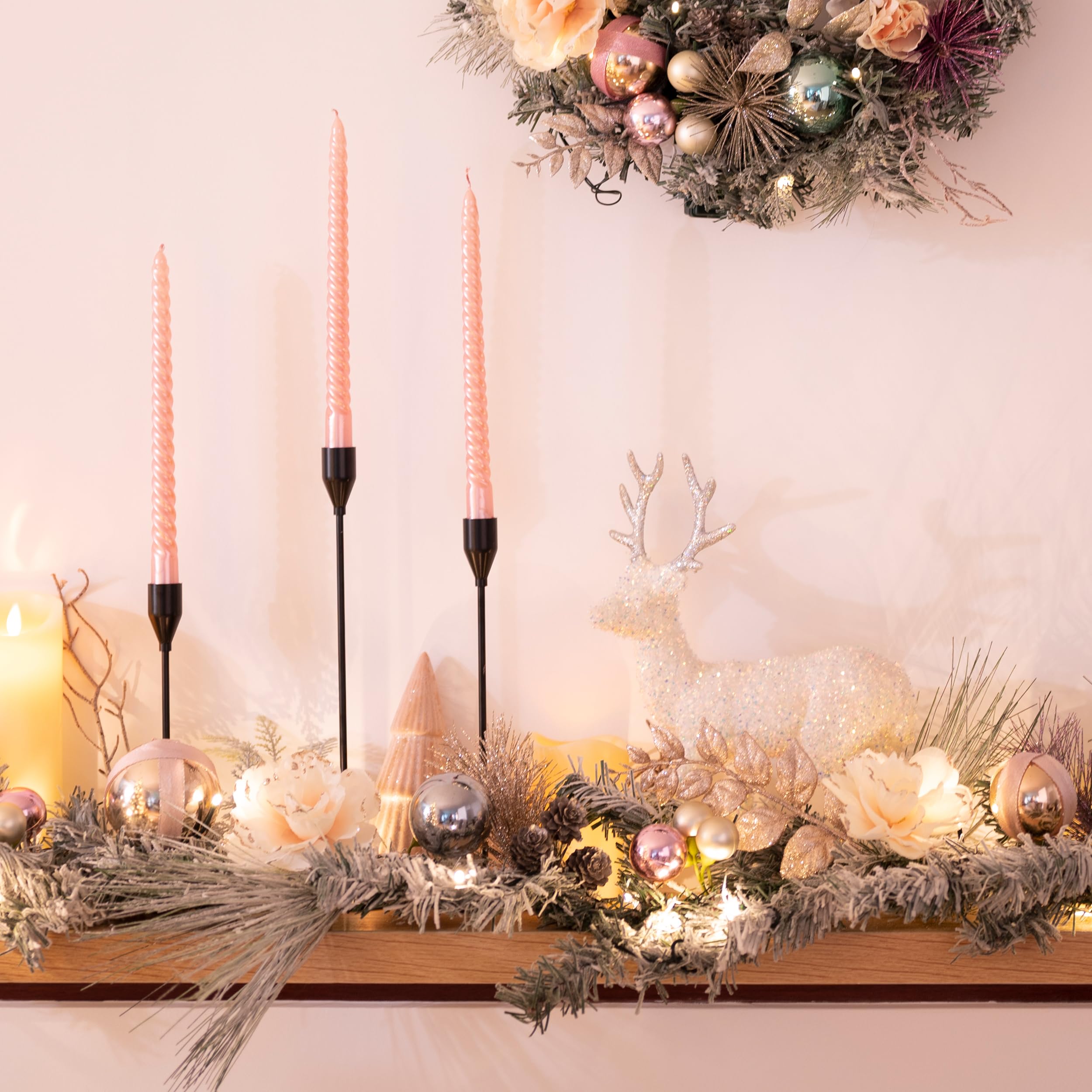 Valery Madelyn 6 Fuß/183 cm Weihnachtsgirlande für Kaminsims Beleuchtet batteriebetrieben Tannengirlande mit Kugeln, 20 LED-Lichtern und Timer-Funktion für Weihnachtsdekoration Rose Gold