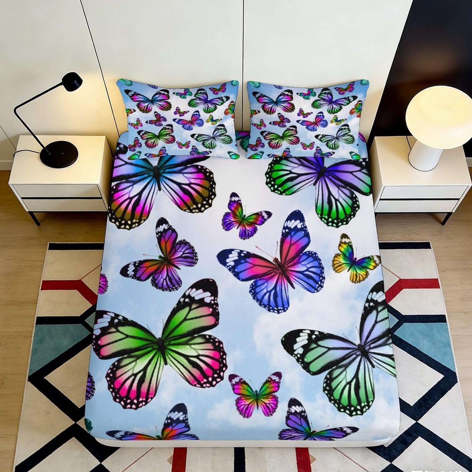Jqzkxnhpbr Style-1 3D Printed Colorful Butterfly Fitted Sheet Microfiber Soft Bed Cover For Bedroom Decor Dorm Mattress Protection 90X200x25cm