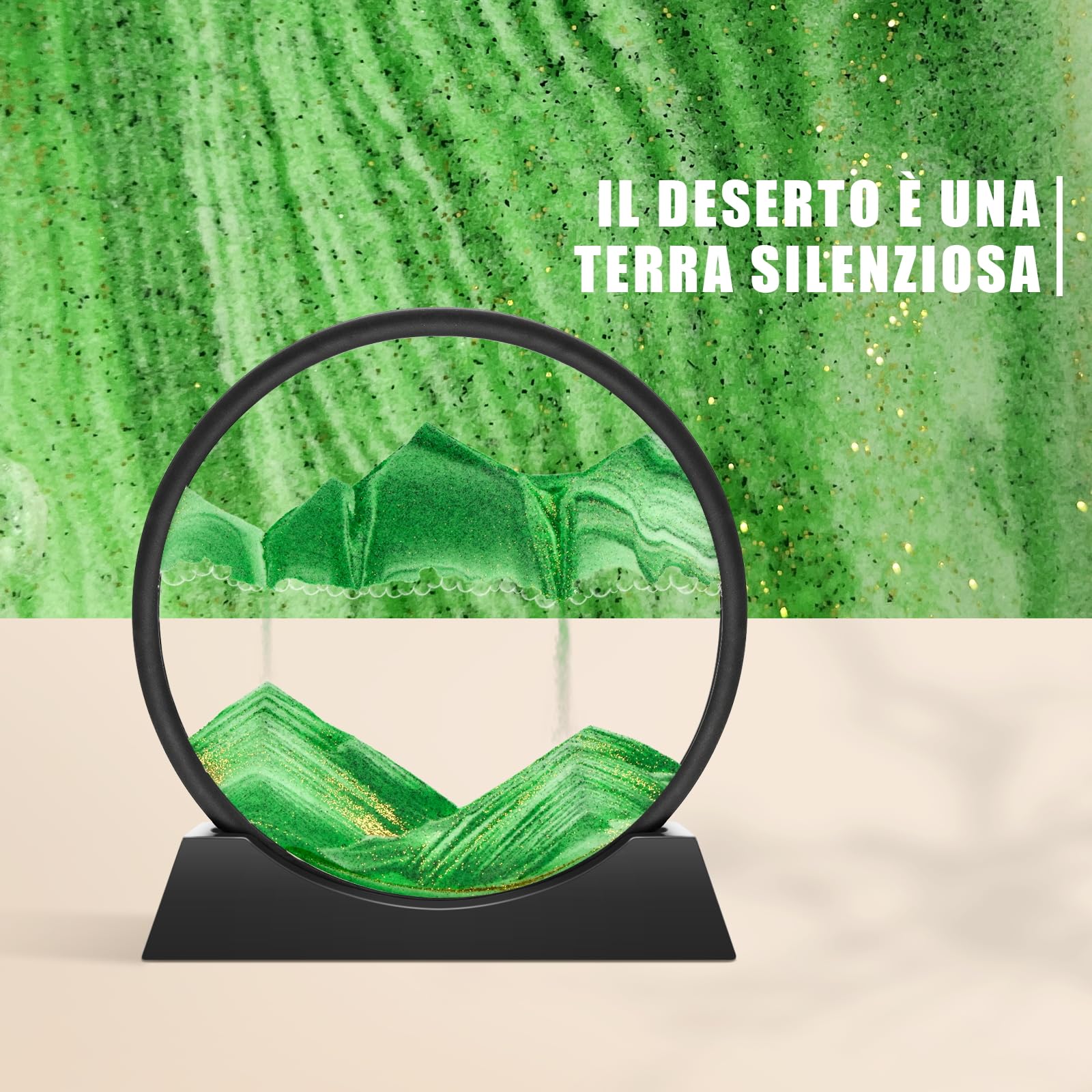 Wai Danie Pittura di Sabbia Che Scorre Quadro Sabbia Movimento sabbia dinamica 3d Hourglass Deep sea Sandscape Display Decorazioni per la Casa e l'ufficio Giocattoli da Scrivania per Adulti (verde 12”