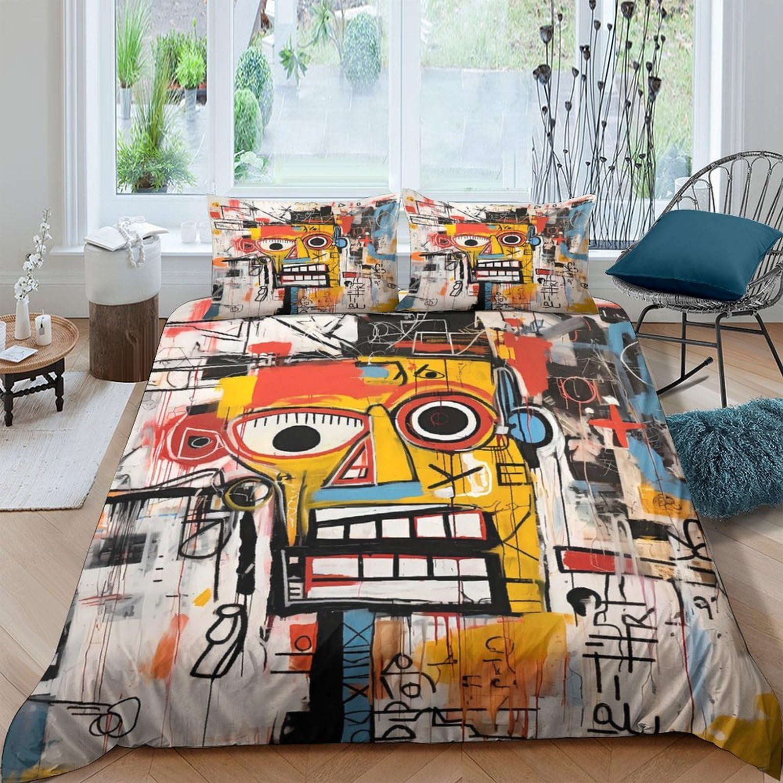 Ctjqhvkz Style-6 3D Printed Abstract Graffiti Fitted Sheet Microfiber Artistic Face Bed Cover For Bedroom Dorm Decor Mattress Protection Single（135X200cm）