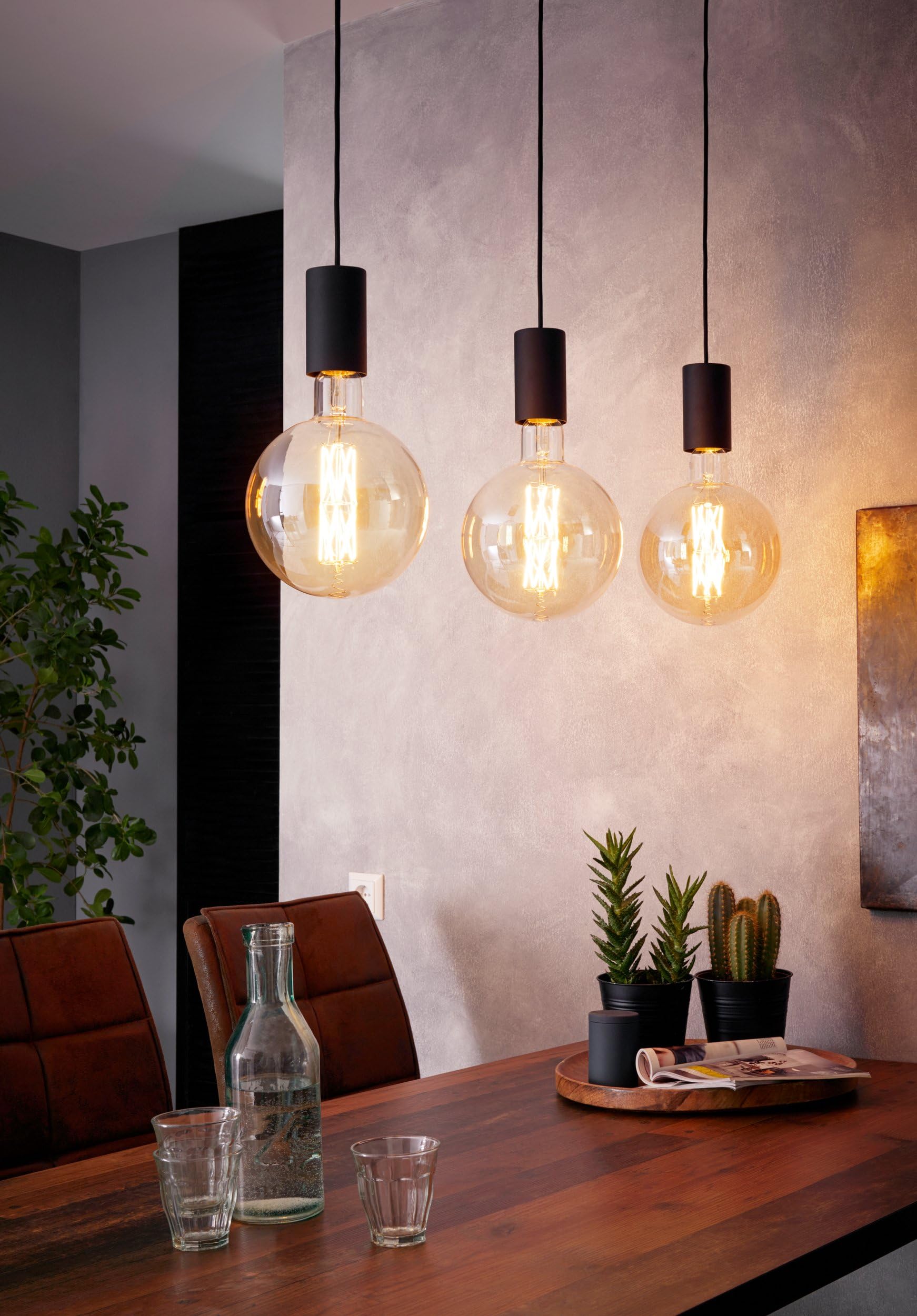 Eglo Suspension luminaire Pozueta à 3 lampes, supports ampoules suspendus