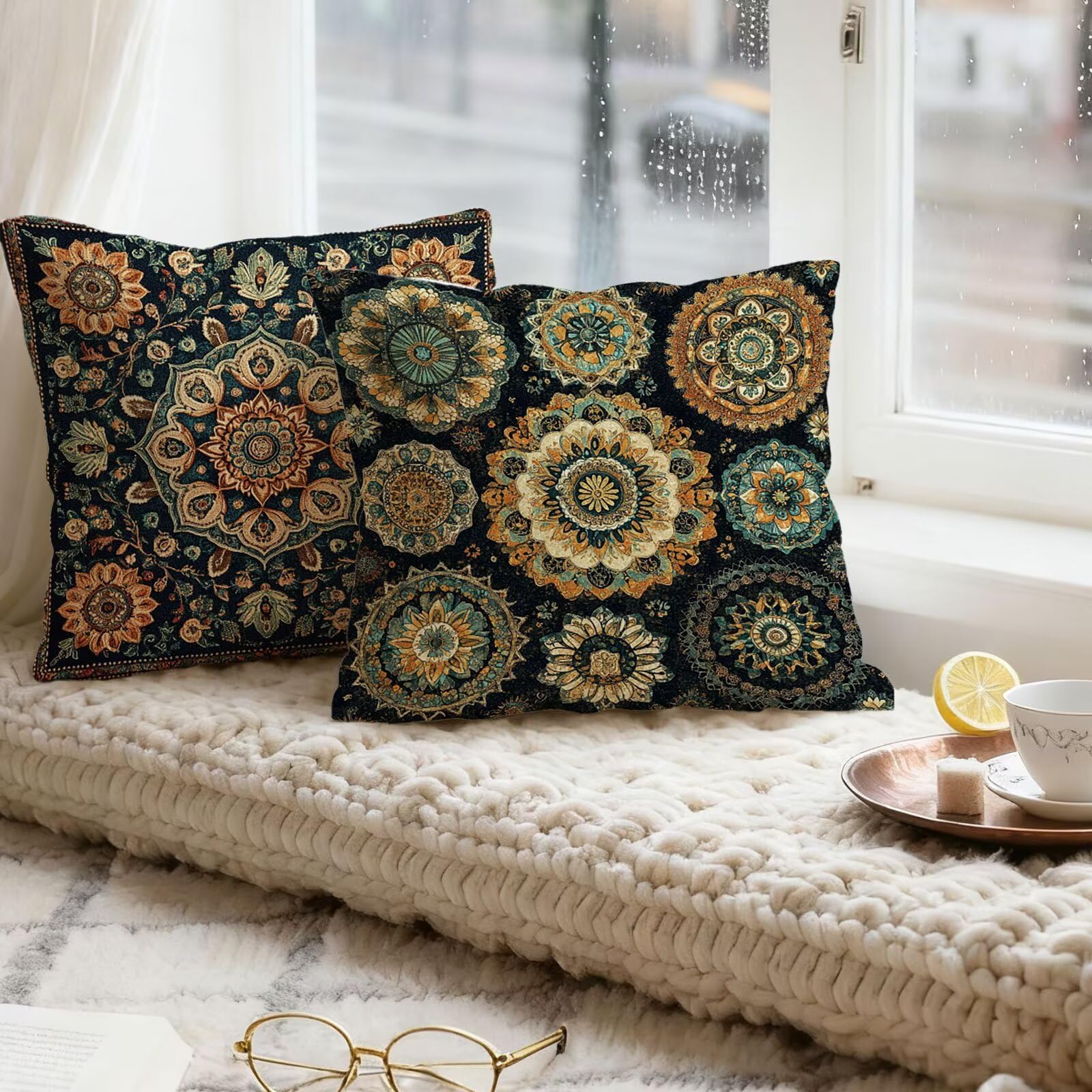 Verde Federe Cuscini Divan 60x60 Boemia Federe Cuscino Letto Super Morbido Copricuscino Letto Set di 4 Cuscini Divano Decorazioni Autunnali Copricuscini Arredamento Casa, per Sedia Giardino E - 419