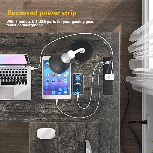 Miniatura 4 de Unikito Escritorio para computadora en forma de L con puerto de carga USB y toma de corriente escritorio esquinero reversible en forma de L con