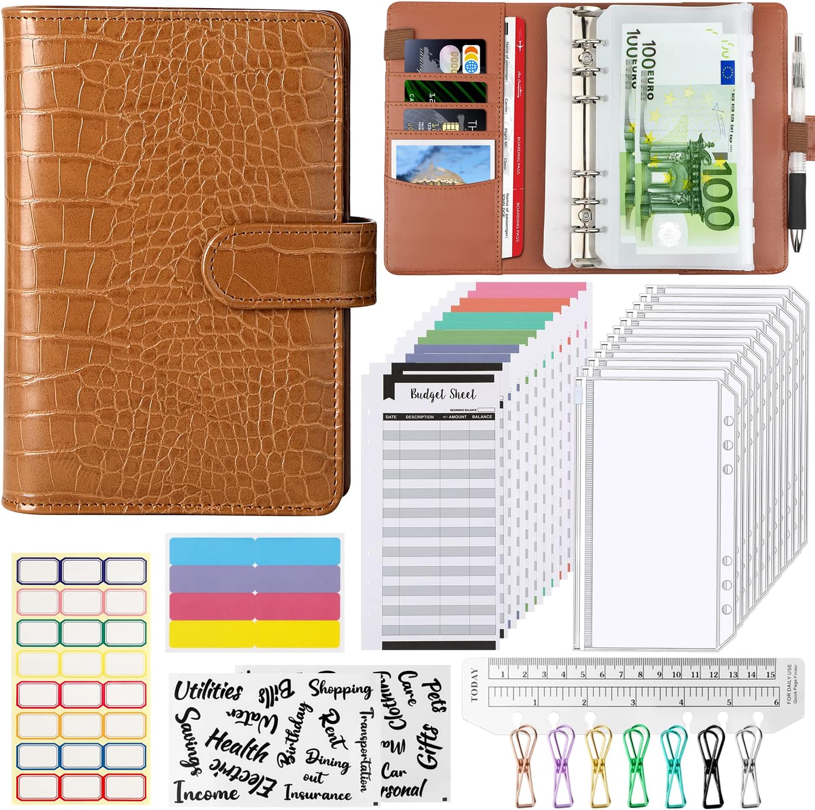 Classeur Budget Enveloppe,Budget Planner A6 En PU Cuir Avec Enveloppe Budget Feuilles Budget Et