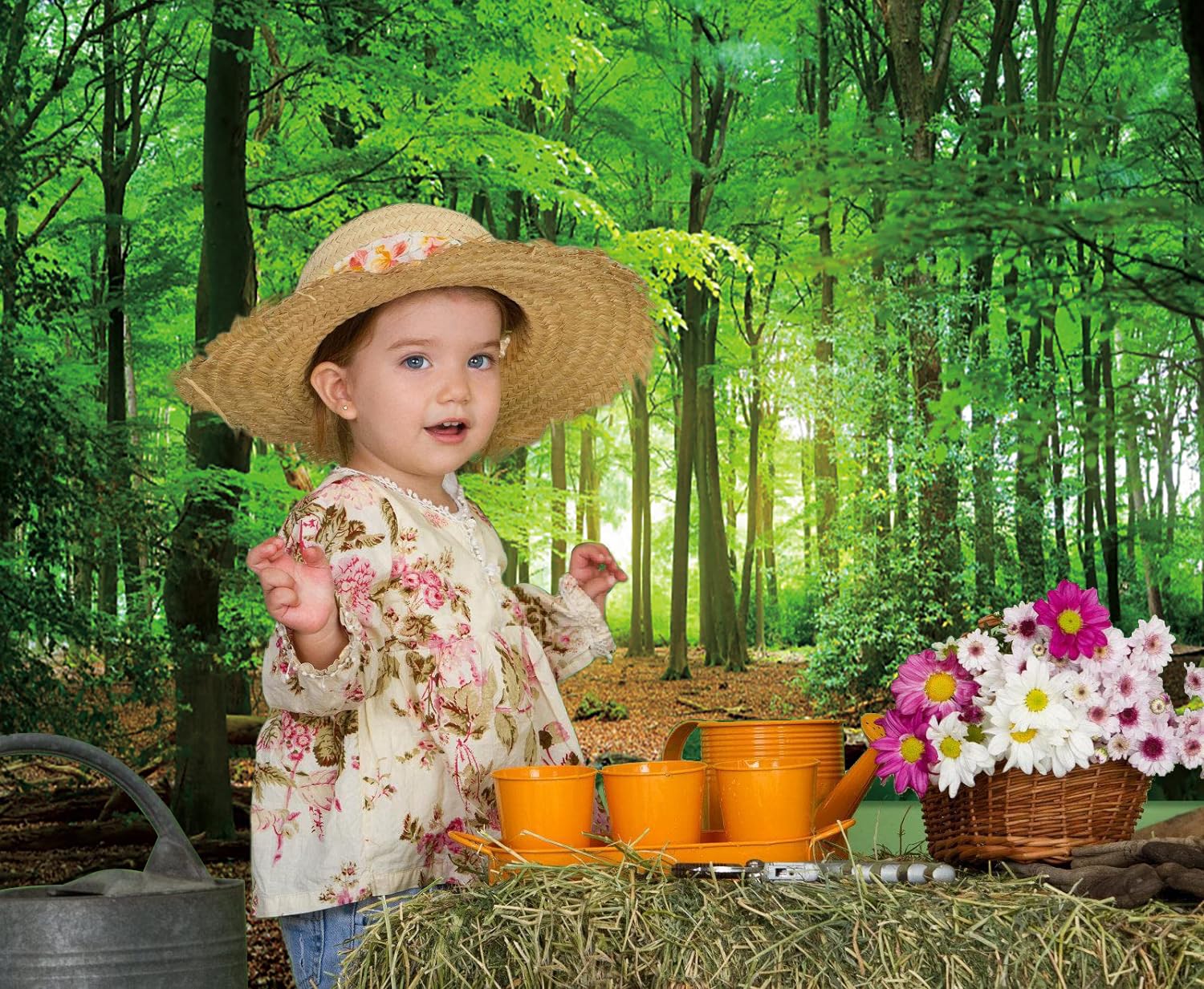 Fond de forêt 3x2.5 m Fond Photo de Camping de Jungle de forêt Verte de Printemps, Fond boîte Photo Vinyle pour fête à thème de forêt de fête de bébé