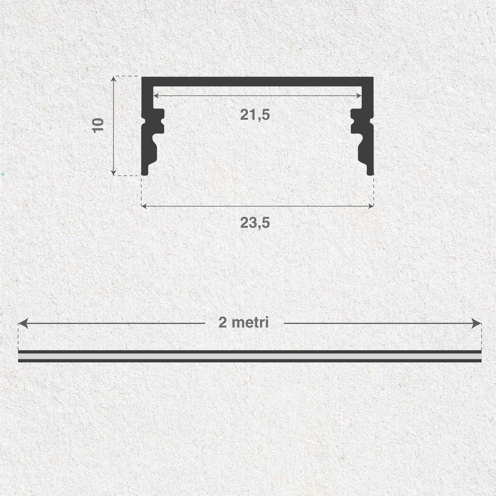 Eurocali 10x Profili da 2 metri (20mt) in Alluminio Nero per Strisce LED Copertura Opaca larghezza max striscia led 21.5 mm - 23.5 x 10