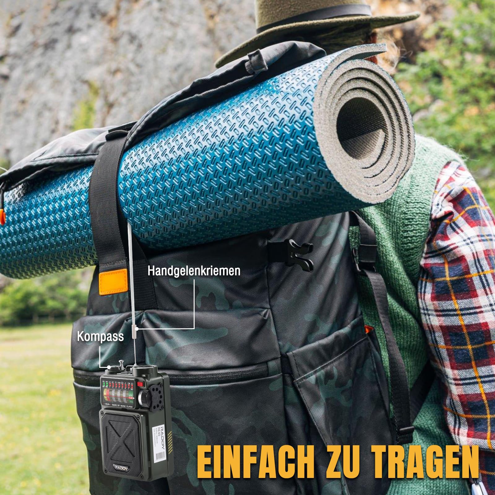 Raddy RE40 Kurzwellenradio FM-AM-SW Empfänger, 4000mAh Retro Radio Batteriebetrieben BT Lautsprecher Kurbelradio, mit Weißem Rauschen, SOS, Unterstützung USB, Micro SD Karte