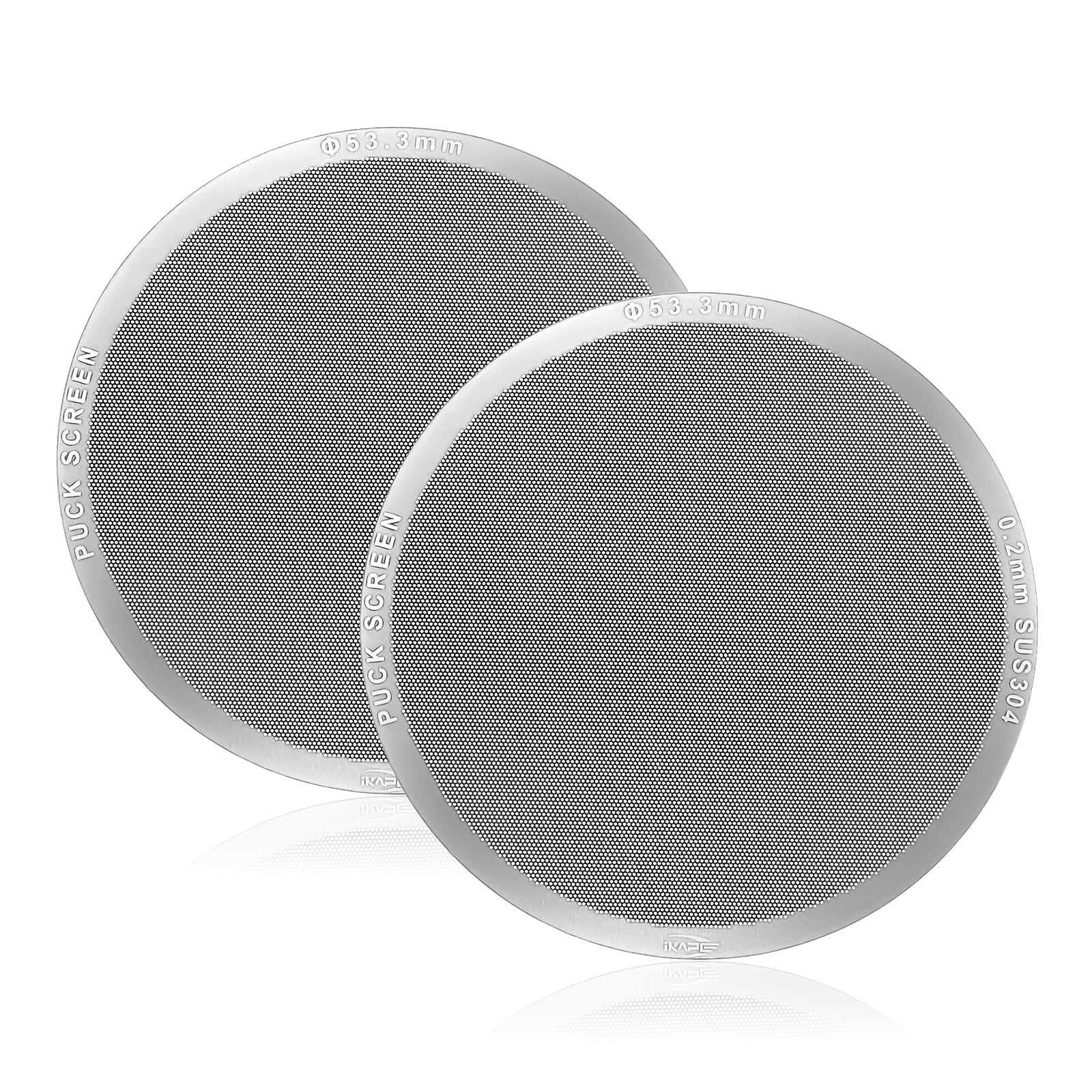 IKAPE 53.3mm 2pc Espresso Puck Screen, 0.2mm Thickness, Reusable Metal Ultra-thin & Ultra-light Coffee Filters, Food-grade 316 Stainless Steel Coffee
