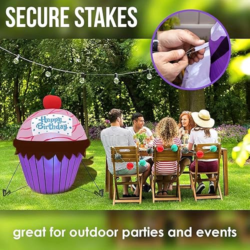 Miniatura 4 de Pastel inflable gigante de feliz cumpleaños  Ventilador interno de cumpleaños extra grande inflado decoración de fiesta se infla en momentos  para