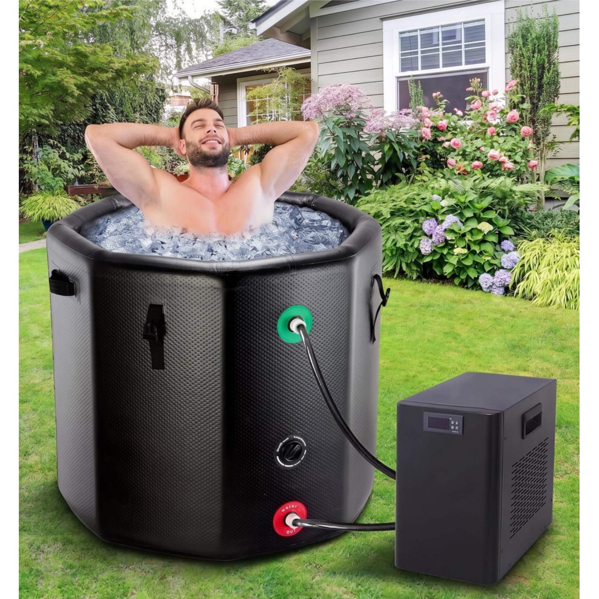 Garvee Eisbadewanne 2XL 704L, Aufblasbare Eistonne mit Isolierdeckel | Chiller-kompatibel, Living Pool Tragbares Kältebad für Sportler zur Muskelregeneration, Indoor & Outdoor, 100 x 100 x 90 cm