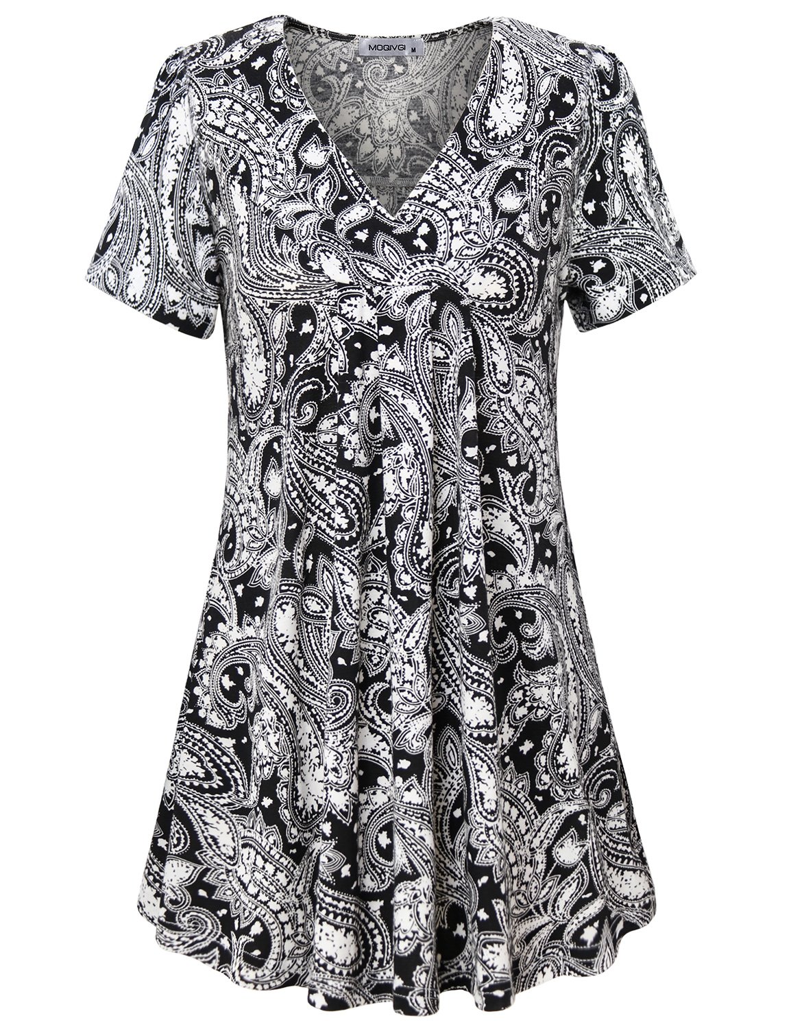 MOQIVGI Womens V Neck Printed Loose Fit Casual Blouse Top Tunic Shirt