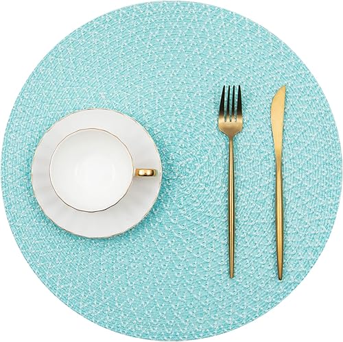 Miniatura 4 de SHACOS Juego de 6 manteles individuales redondos trenzados, de dos tonos, lavables, resistentes al calor, para mesa de comedor, hogar, boda, fiesta,