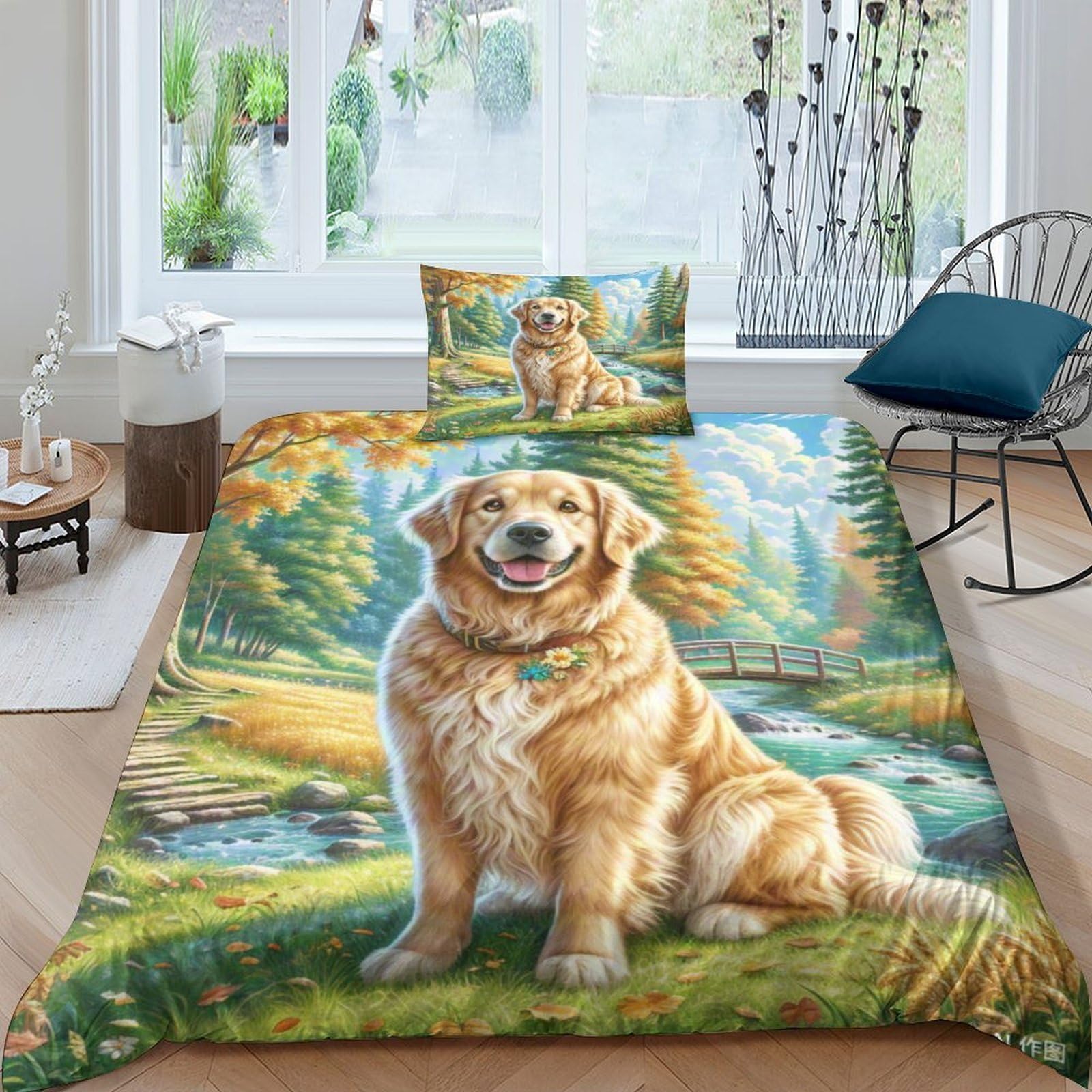 Golden Retriever housse de couette idée cadeau lit ado 3D