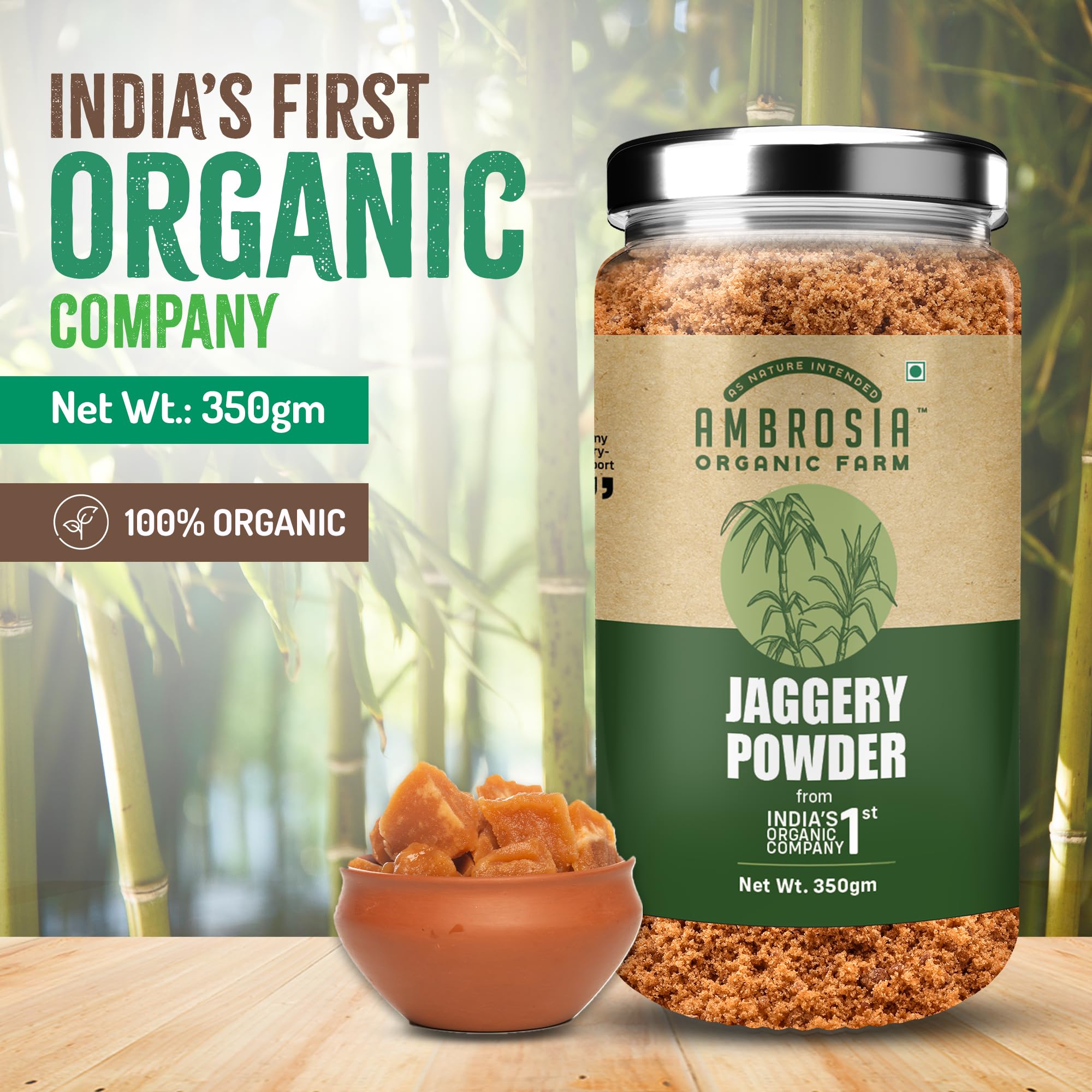 Ambrosia Organic Farm Jaggery Powder: Embrace Pure Sweetness and Enhanced Wellbeing -Gud Everyday Use Natural, Nutrient-rich, and the Ultimate Healthy Choice| Must Have Grocery Item. 350g (Pack of 2) 1