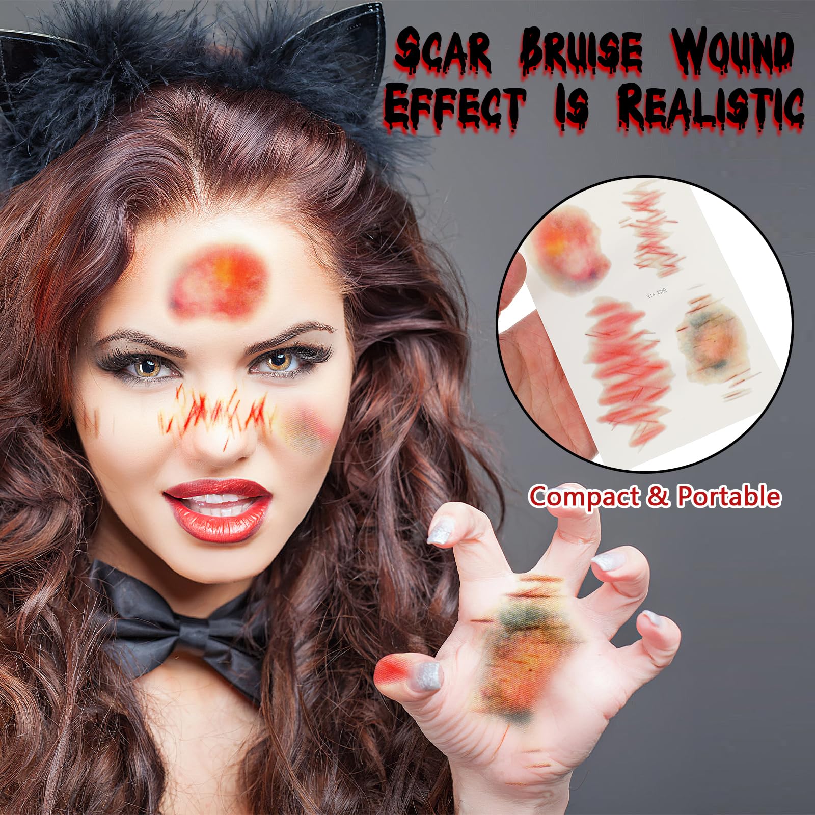 Abaodam Realistic Scar Prank Props Temporary Fake Cuts and Bruises Stickers for April Fools Party Fun 7X5 Inches - Image 3
