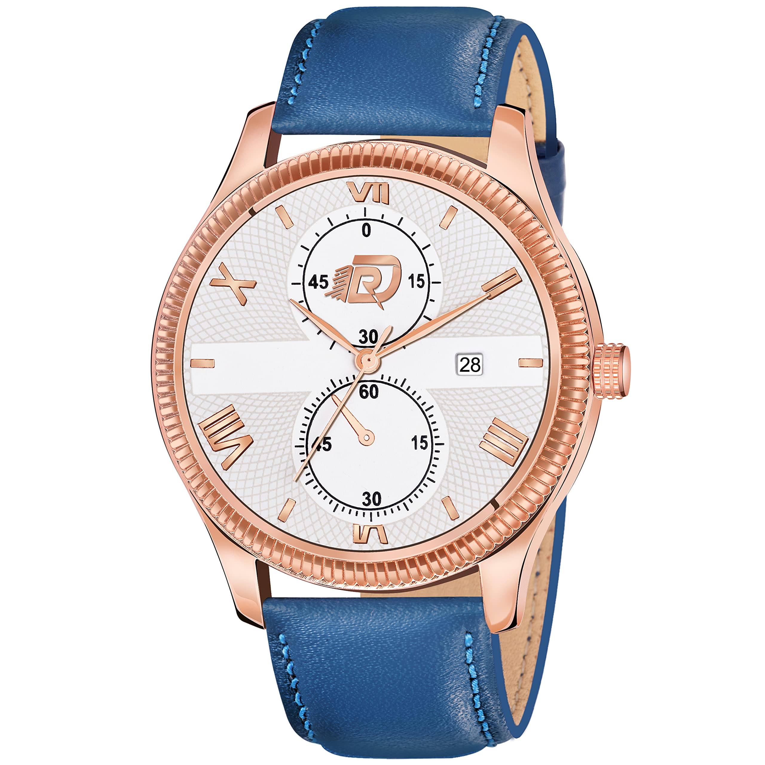 Doublerun Date Display White Dial Leather Strap Analog Watch - for Men (Blue) (B09BYH94TS) Amazon Price History, Amazon Price Tracker