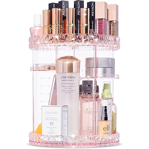 Sorbus Rotating Makeup Organizer, 360° Rotating Adjustable Carousel Storage for Cosmetics, Toiletries, and More — Great for Vanity, Bathroom, Bedroom, Closet, Kitchen (Pink)