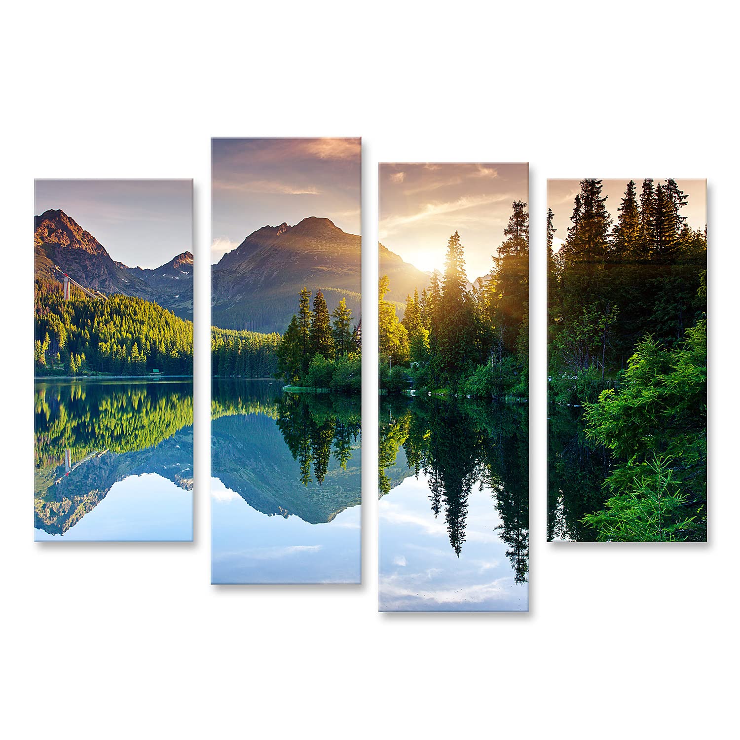 islandburner Tableau sur toile Lac de montagne dans le parc national des Hautes Tatras Strbske Pleso Slovaquie Cadre Affiche Poster Murale Tableaux