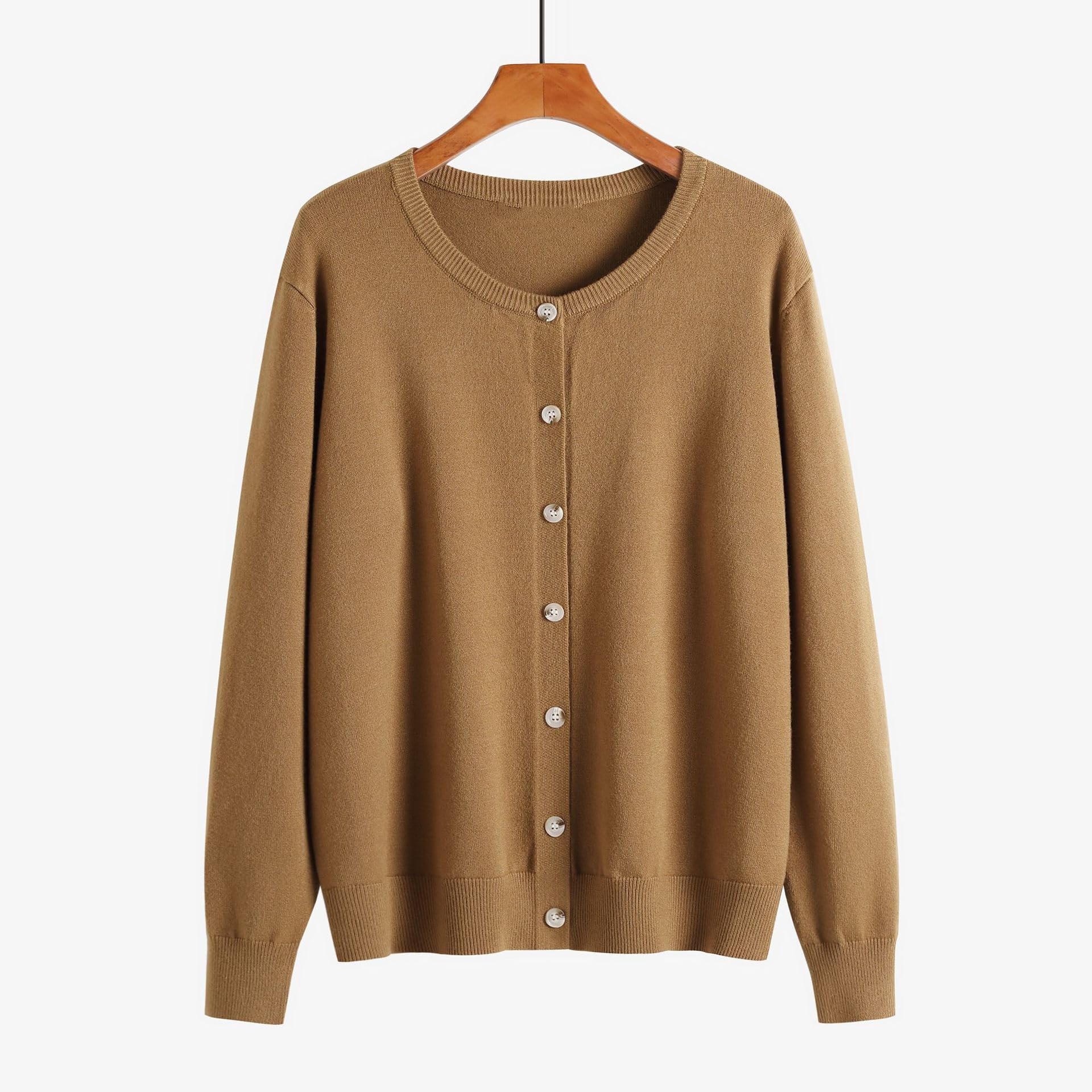 YEKEYI Damen-Strickjacke, langärmelig, Knopfleiste, U-Boot-Ausschnitt, klassischer Pullover