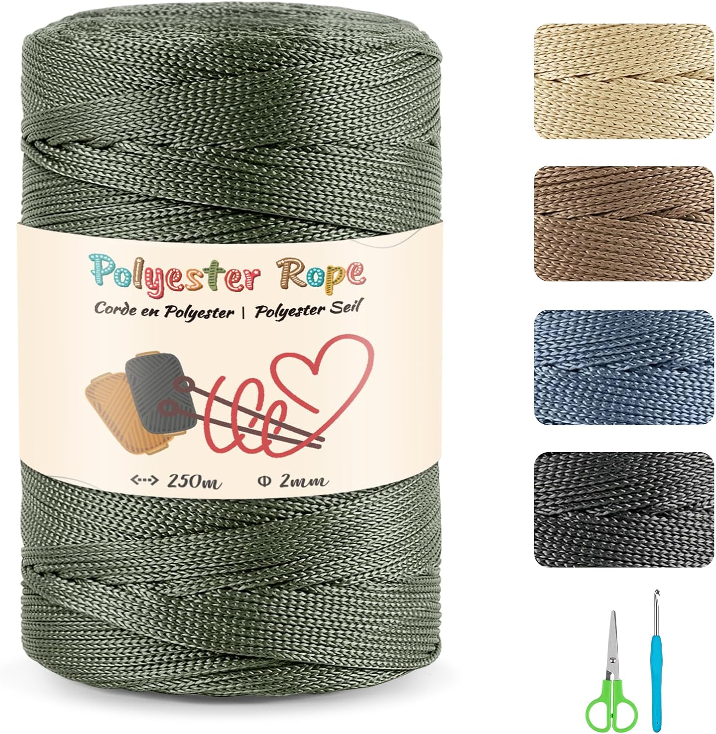 Macrame polipropilén kötél olívazöld