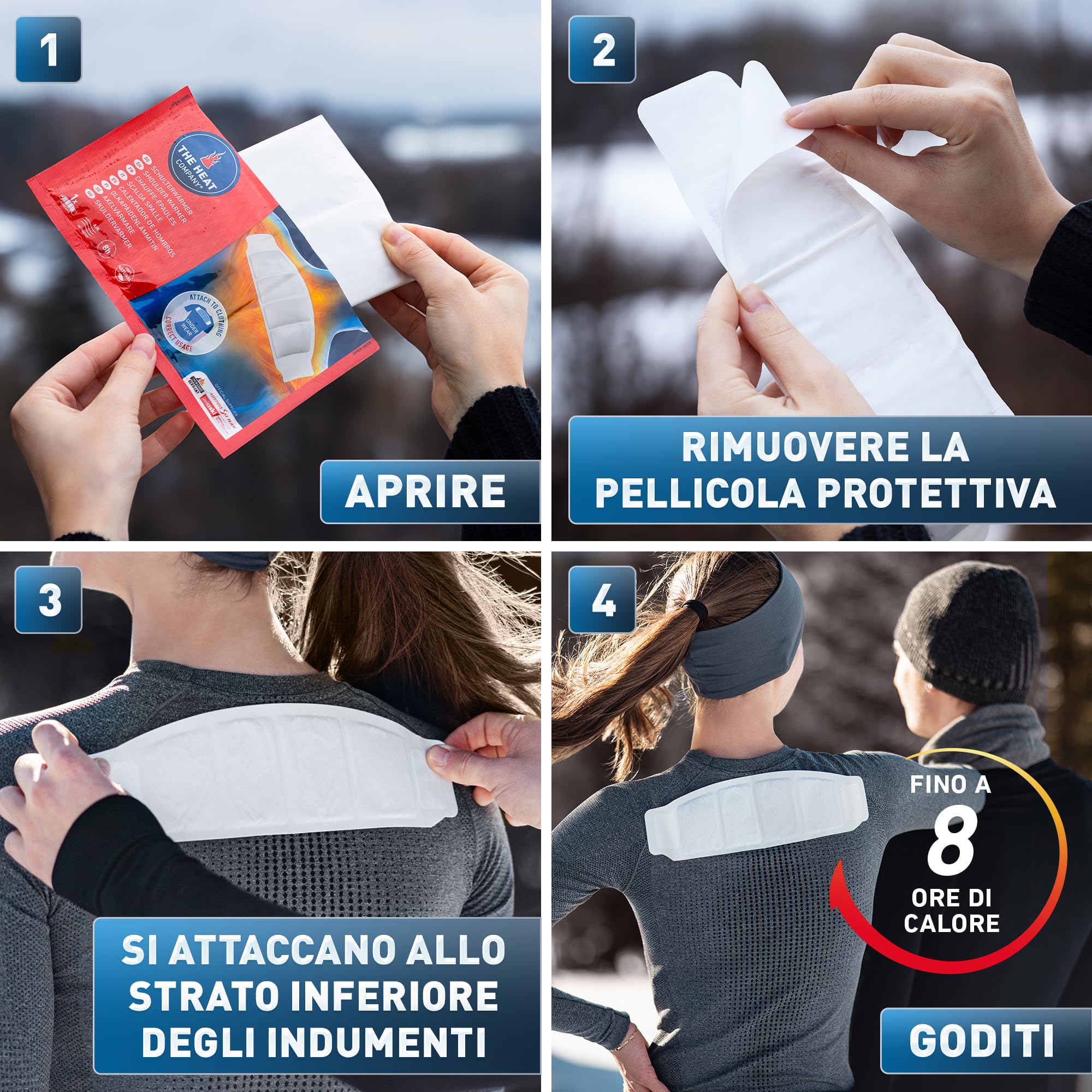 THE HEAT COMPANY Scalda Spalle - 8 pezzi - EXTRA CALDO - adesivo - Scaldacollo - 8 ore di piacevole calore - pronti all'uso - autoriscaldante - puro naturale