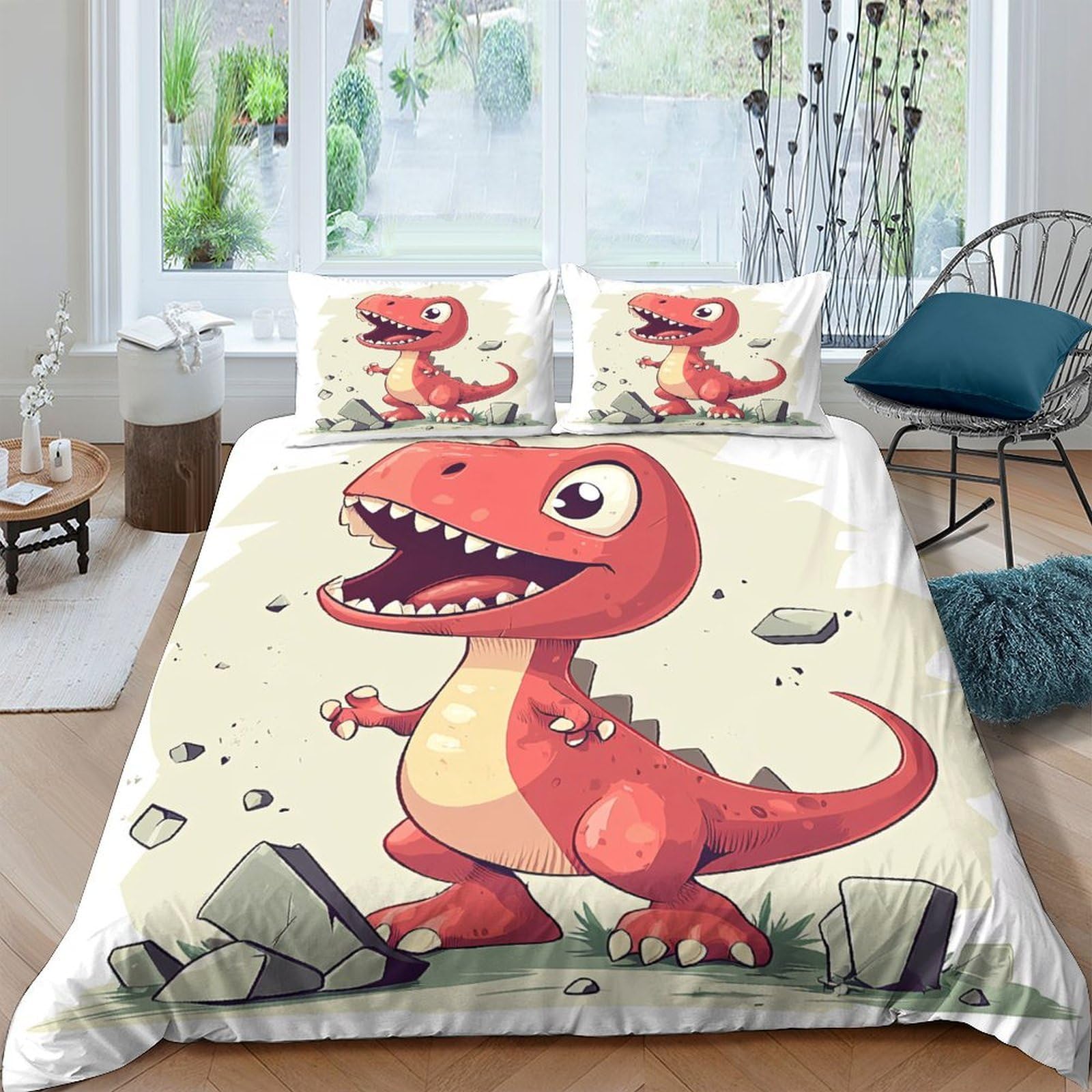 Ctjqhvkz Style-9 3D Printed Red Dinosaur Fitted Sheet Microfiber Soft Cartoon Bed Sheet For Bedroom Dorm Mattress Cover Decor Single（135X200cm）